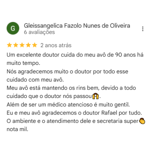Avaliação de cliente do Dr. Rafael Trancoso
